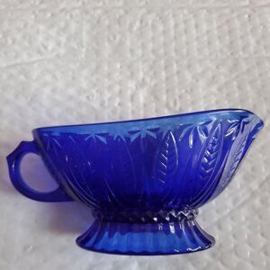 6" Vtg Gravy Boat Signed France 11 Cobalt Blue Leaf Spirograghic Durable Stunner